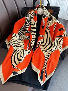 Zebra Print Silk Scarf Shawls for Spring Summer, Scarf for Casual, Versatile Neck Gaiter, Relaxed Feel, Loosely Fitted, Warm and Stylish, Multi-Functional Outerwear Accessory, Textured Blanket Scarf