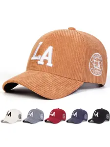 Unisex Corduroy La Baseball Cap, Adjustable Outdoor Sun Protection, Casual Fitted Design for Spring & Fall Travel, Quality Caps