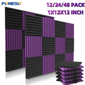 12/24/48 Pack 12"X12"X1" Acoustic Foam Panel Wedge Studio Soundproofing Wall Tiles for Reading Room, Meeting Room, Study Library, Club, Cinema & Music