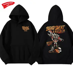 Blood Sweat & Blue Collar Hoodie, Skull Hand Wrench Worker Graphic, Workman Trading Graphic Hoodie for Mechanics & Construction Workers, Gift for Blue Collar Men