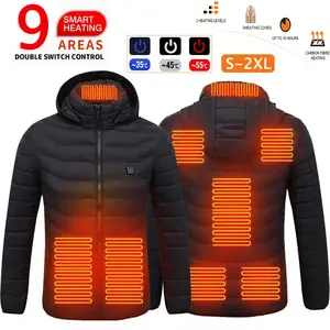 1 Piece Unisex Heated Jacket Coat with Detachable Hood, 9 Heating Zones, 3 Adjustable Heat Levels, Lightweight Outdoor Insulated Thermal Puffy Winter Heated Jackets, Valentine's Day Gifts, Christmas Gifts (Battery Pack Not Included) Heated Puffer Jacket