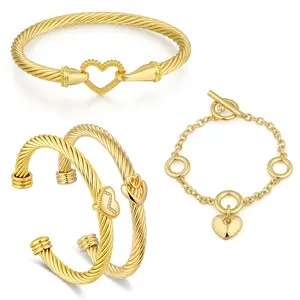 Aprilery Golden Heart & Textured Link Jewelry Set – Romantic & Artisan Stackable Collection Gift for Women
