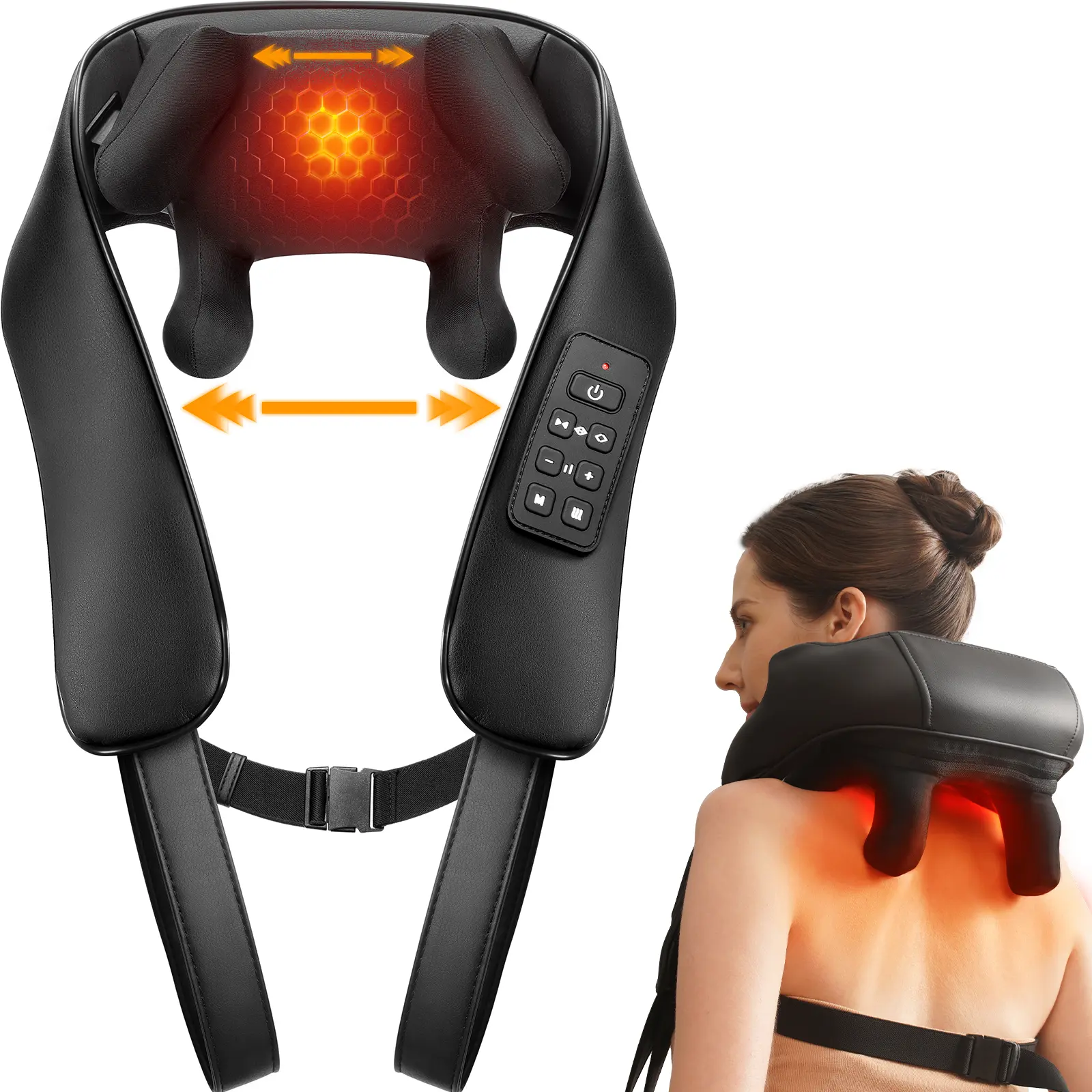 Neck Massager with Heat – Cordless 6D Shoulder Massager with Adjustable Width, 6 Nodes, Fits Broader Bodies, for Neck, Back, Traps – Gift for Men & Women – MASGRE