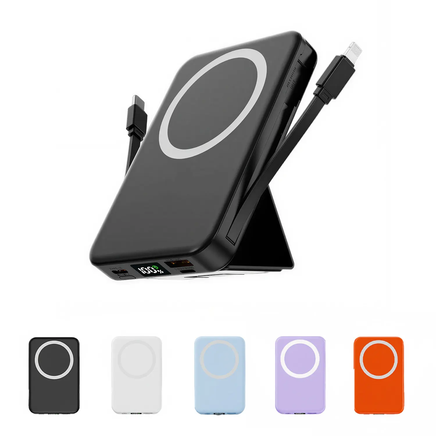 10000mAh MagSafe Magnetic Portable Chargeable Power Bank - 22.5W PD Fast Charging, Built-in USB-C/Lightning Cables, LED Display Stand Holder, Mobile Phone Accessories for iPhone 17/16/15/14/13/12 & Android Smartphones Wireless Battery Pack Wireless Rechar