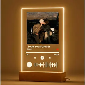 Personalized LED Night Light Photo Plaque with Scannable Song Code, Custom Music Plaque Night Light Gift for Valentine's Day, Song Picture Frame, Custom Led Light Night Lamp, Custom Actylic Music Photo Plaque, Gift for Boyfriend, Anniversary Gift
