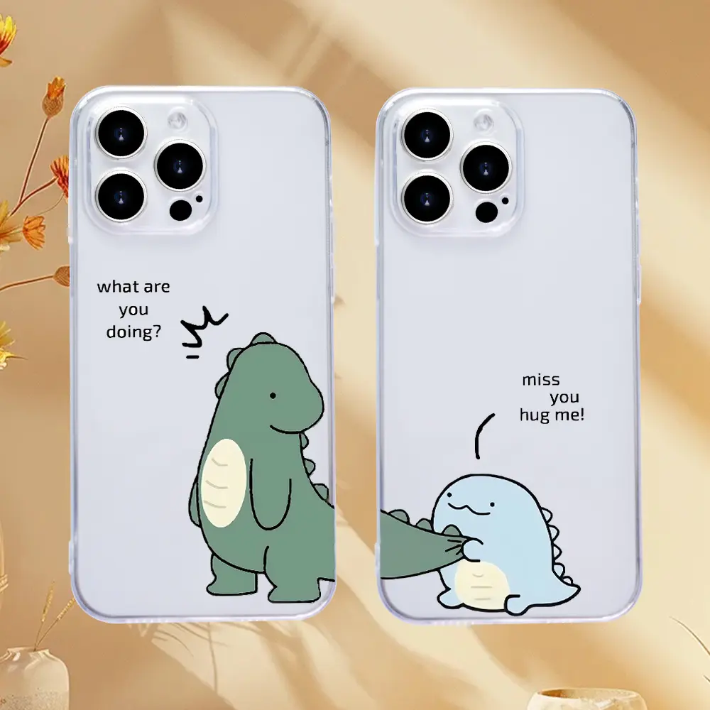 Couple-Themed Animal Dinosaur Print TPU Smartphone Case - Protective Mobile Phone Accessory for iPhone 7, 8 Plus, X, XS, XR, 11, 12, 13, 14, 15, 16, 17, Pro Max, Mini, Iphone13pro