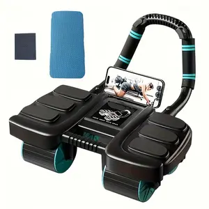 2026 New 4-Wheel Abdominal Wheel Set (3-Piece), Elbo-Supported Auto Rebound Core Exerciser with Knee Mat, Modern Home Workout Gear, Core Workout Equipment, Perfect Present for Festivals
