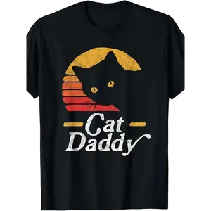 Cotton short sleeve T-shirt cat dad vintage 80s style cat vintage stress T-shirt