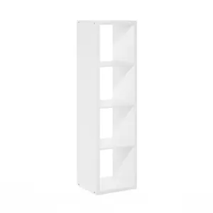 White Modern Vertical Cube Open Back Bookcase - 4-Cube Thick-Frame Reversible Composite Wood Cubicle Shelf, 14.6x15.9x58in, for Living Room, Home Office