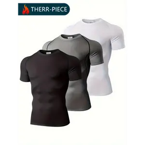 3pcs Compression Shirts Men Short Sleeve Athletic Moisture Wicking Base-Layer Undershirt Gear T-shirt For Sports Workout ( Pants Not Included)