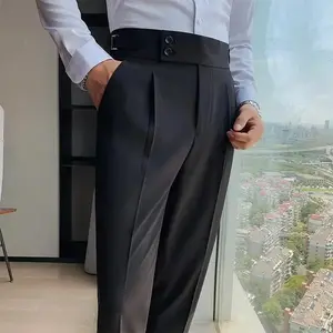 Men’s autumn casual straight-leg high-waisted slim-fit suit trousers, British style, business wear, formal menswear