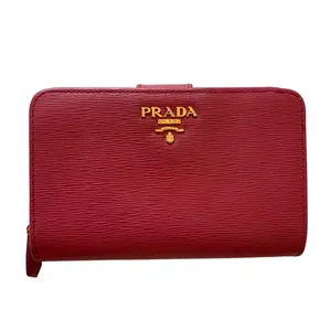 Pre-owned PRADA Wallet Small Leather Goods womens pink bifold compact leather authentic with COA