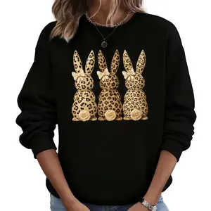 Easter Bunny Long Sleeve Sweatshirt for Women – Adorable Leopard Design