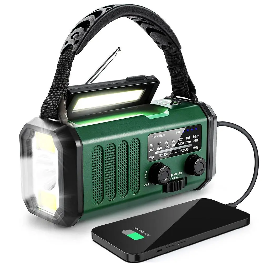 Solar Emergency Radio, 10000mAh Hand Crank Radio, NOAA AM FM Weather Radio with Flashlight & Reading Lighting Lamp, Phone Charger for Emergency, Multiple Charges