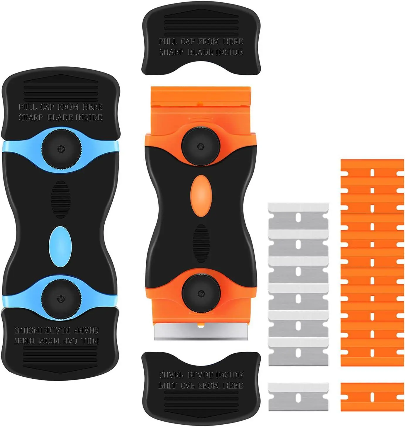 Razor Blade Scraper Tool - Razor Scraper with 20 Metal & Plastic Blades, Sticker Cleaning Remover for Paint, Decal, Adhesive, Label & Caulk, Glass Scraper for Window, Cooktop, Oven & Stove Top Reusable