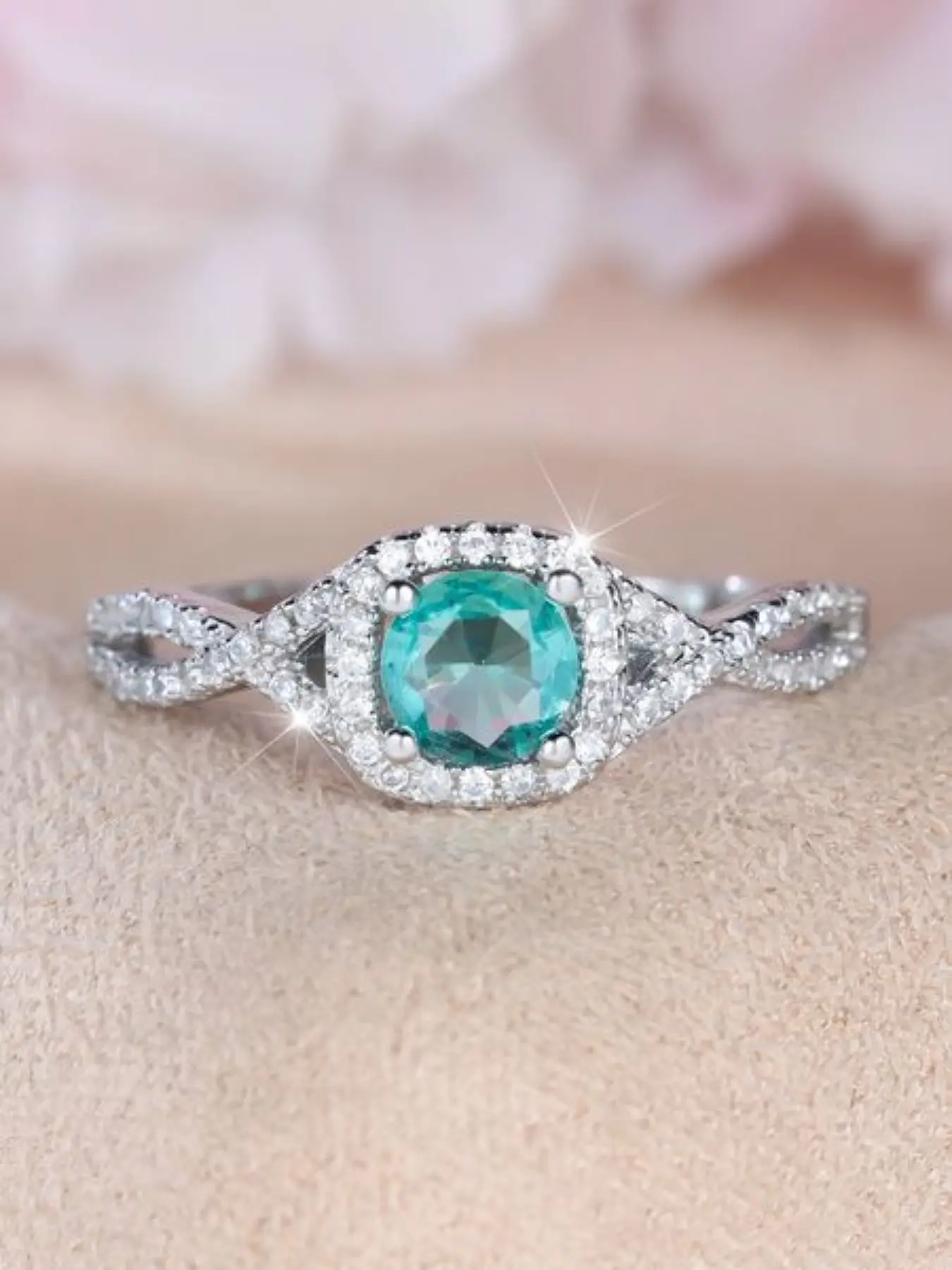 S925 Silver Color Ring with Light Cubic Zirconia, Intertwined Design Artificial Zircon Ring for Elegant Fashion, Ocean-inspired Jewelry Gift in Box, Engagement Rings, Unique Rings, Beautiful Rings, Aquamarine Ring
