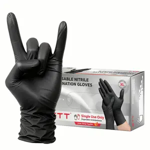 GTT Nitrile Exam Gloves, 6 Mil Powder-Free, Disposable Gloves for Mechanical, Cleaning, Food Prep, Tattoo, Cooking, Black