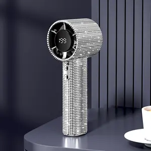 Luxury Rhinestone Decor Handheld Fan, Lightweight Portable USB Fan with Strong Wind, Fashion Bling Crystal Small Fan for Makeup, Commute, Vacation & Gift