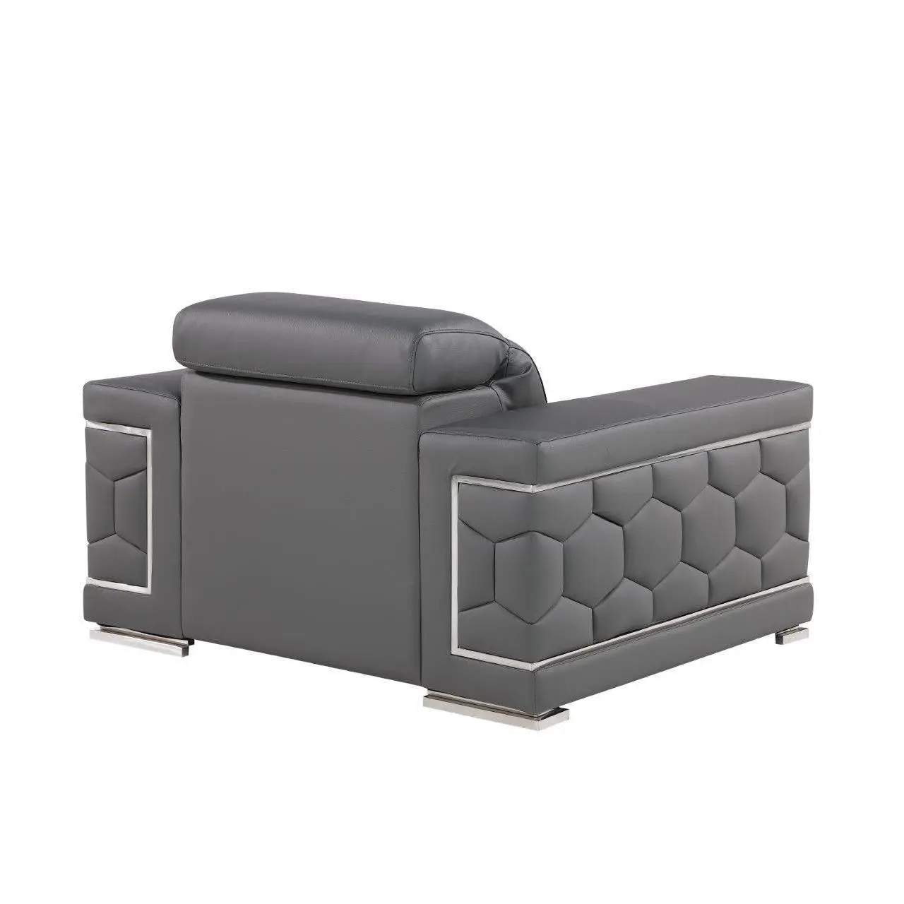 47" Granite Gray and Silver Genuine Leather Lounge Chair