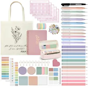 110 Pcs Bible Study Supplies Journaling Kit with Canvas Tote Bag Pen Case Notebook Highlighters Pen Sticky Note Tabs Page Markers Stickers Tape for Women Christian Christmas Gift