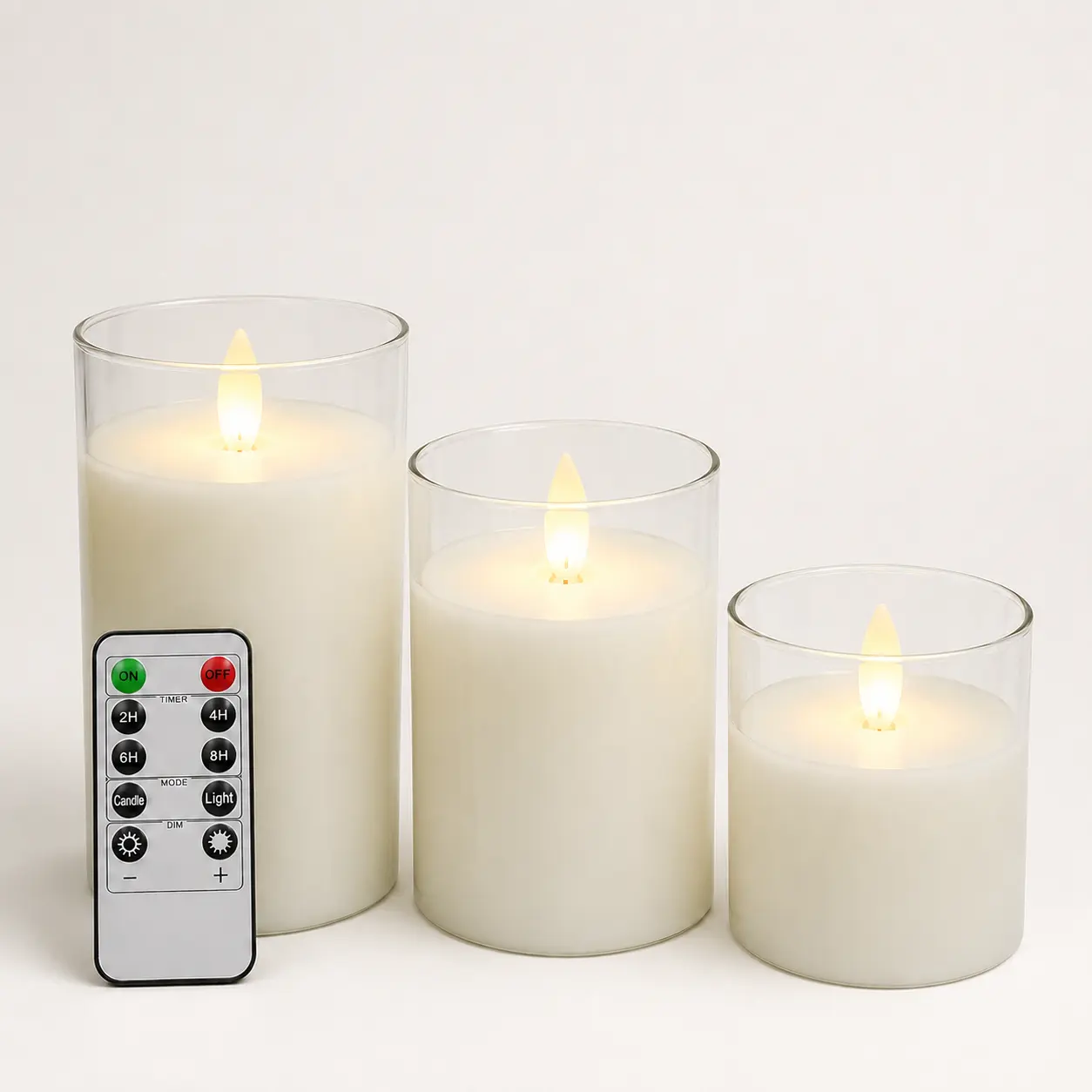 3-Pack White Real Wax Glass Flameless LED Candles - Battery-Powered, Child-Friendly Decorative Night Light with Remote, Timer, Adjustable Modes, Warm Flickering Glow - 4in,5in,6in Indoor Home Mood Lighting for Dinner, Party, After Dark Use