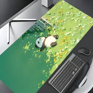 Cute Panda Garden Grass Design Large Gaming Mouse Pad,Aesthetic Desktop Drotection Pad, Desk Accessories, Washable Rubber Pad Non-Slip Lock Edge Multi-Size Mouse Pad Suitable For Home Office,Good Gift for Family and friends