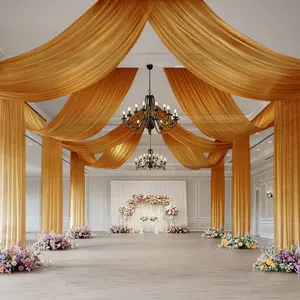Sheer Wedding Arch Drape – 5ftx32ft Gold Sheer Curtain Backdrop, Ceiling Drapery Panel