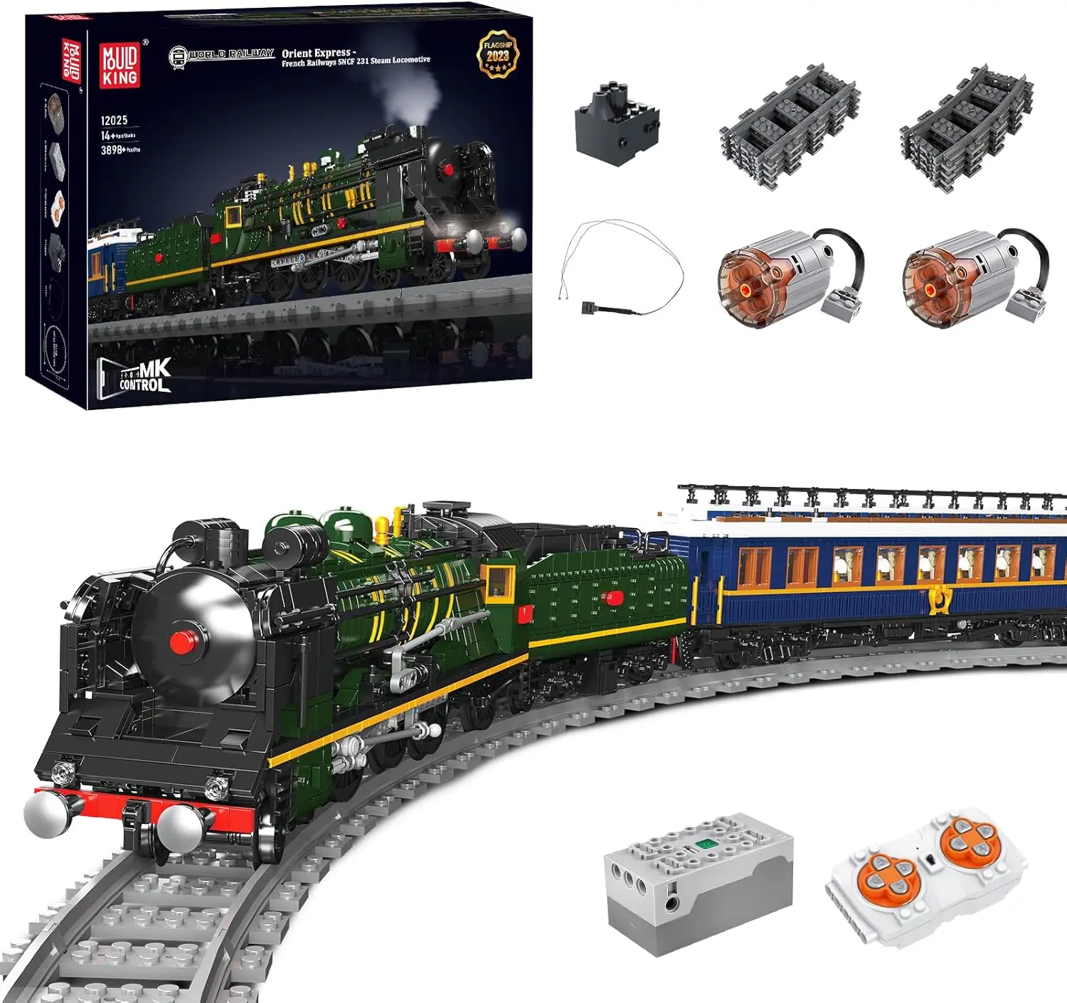 Mould King 12025 Steam Train Clamping Blocks Set Locomotive SNCF 231 Orient Express Remote Controlled Railway Train with LED Lighting Building Blocks Toy Set 3898pcs