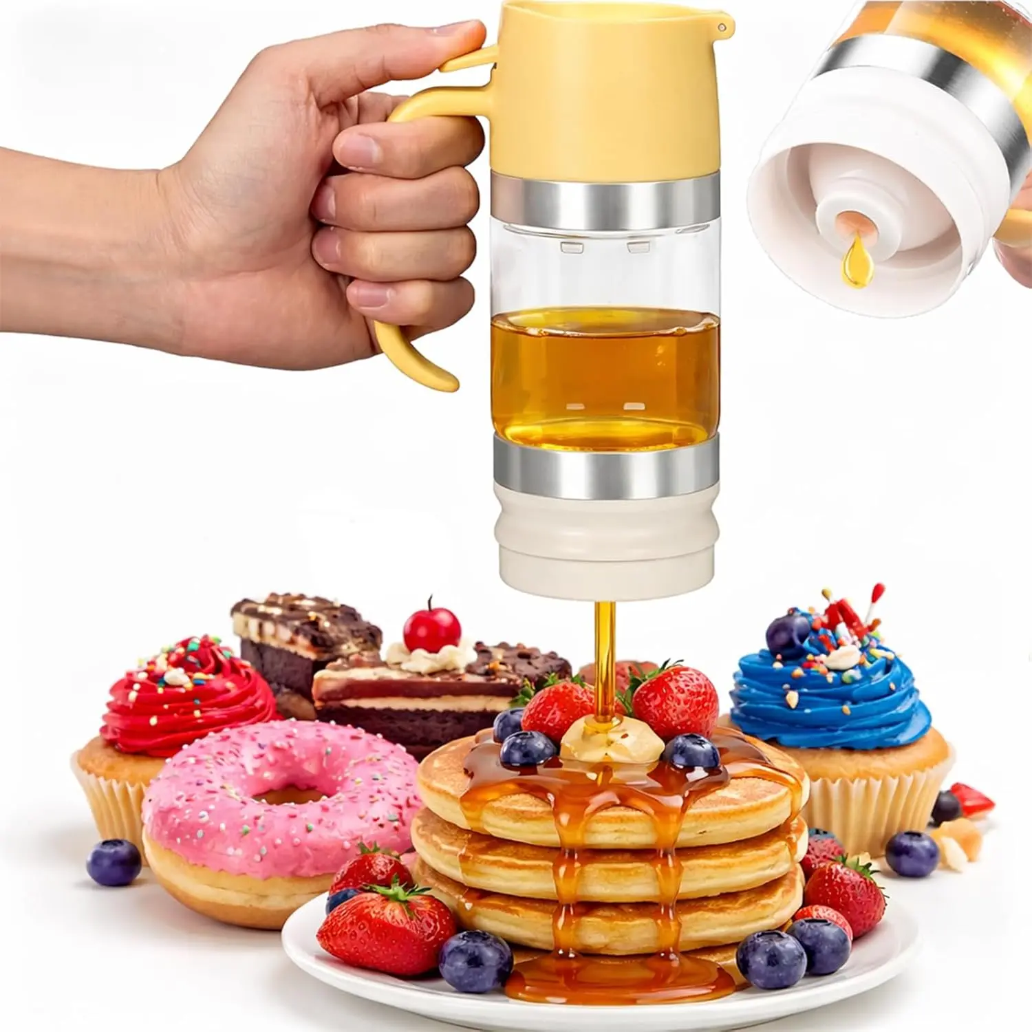 12oz Transparent Eco-Friendly Modern Glass Honey & Syrup Dispenser with Bottom Release Valve, Non-Sticky Rectangle Storage Bottle, Kitchen Pantry Organizer Tool, Home Supplies Canister, Storage Bottles & Jars Must-Have