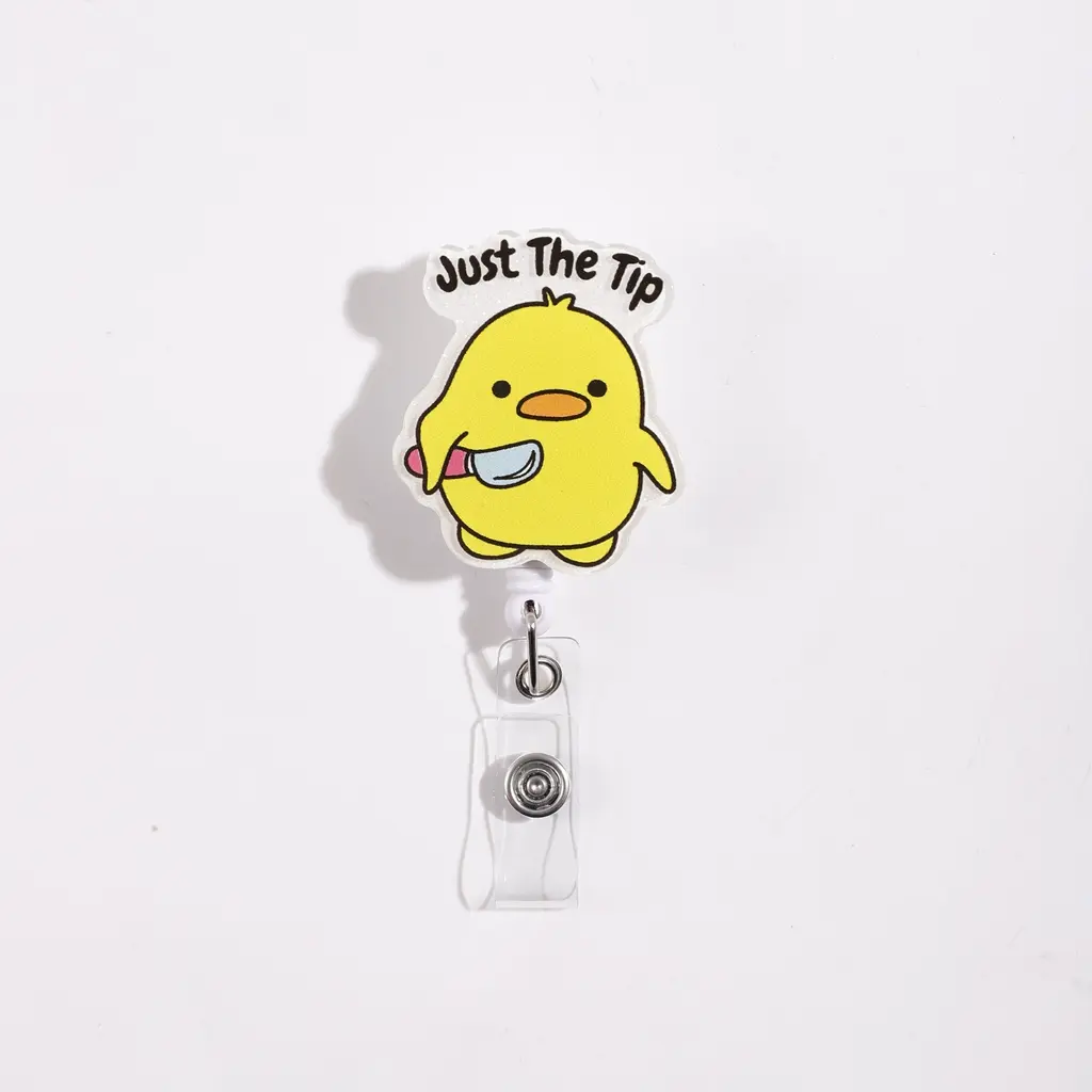 Cartoon Duck Badge Reel, Handheld Tool with Handle, Includes Text 'just the Tip', Perfect for Crafts & DIY Projects
