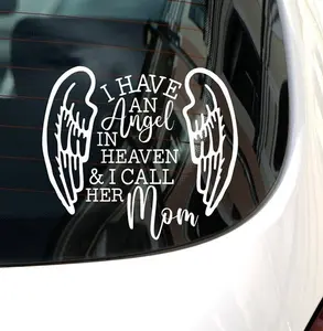 Mom Memorial Vinyl Decal, Ornament Sticker, Mom Tribute, Car Decal, Remembrance Gift, Angel Wings