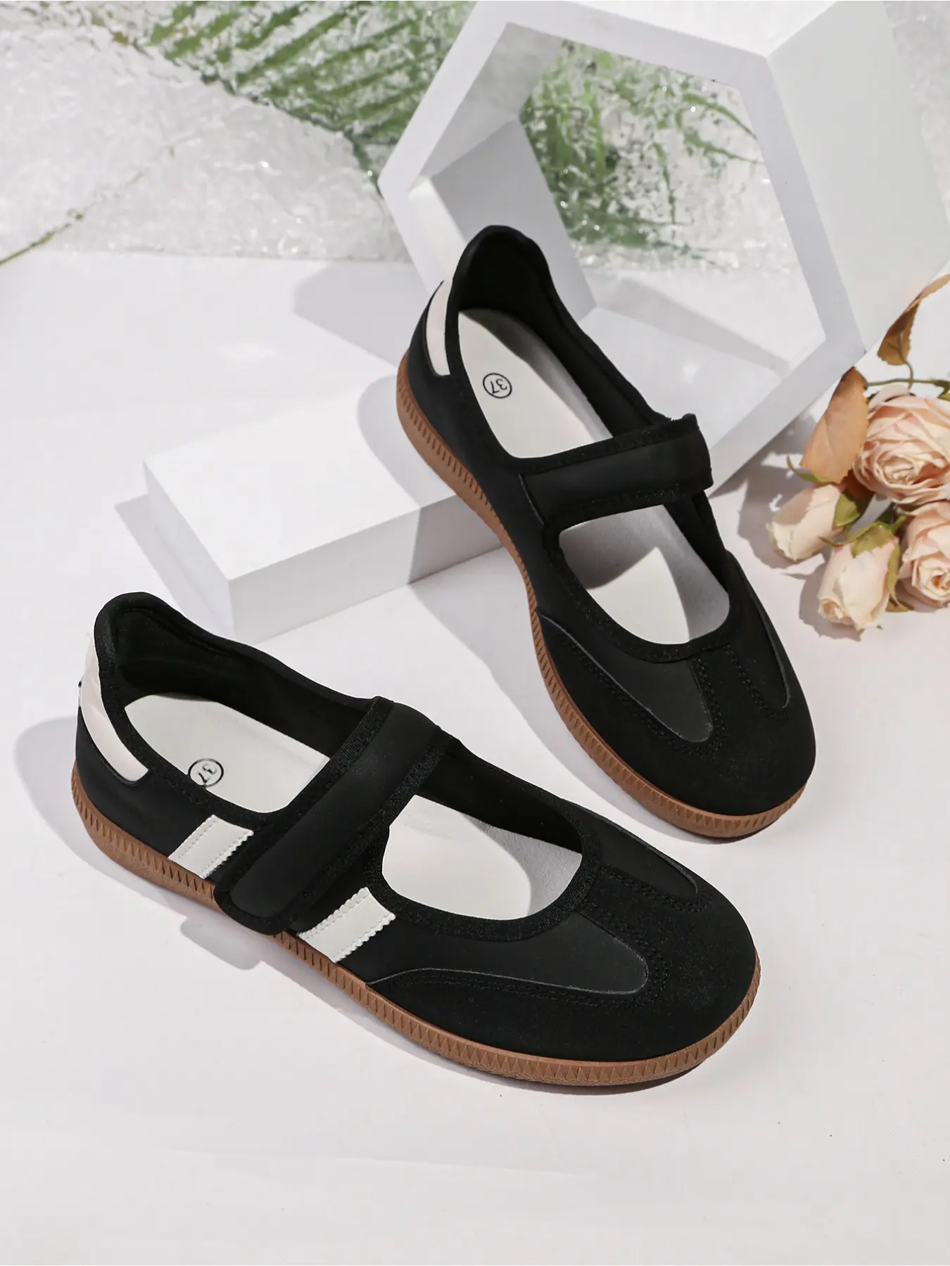 Women's Sport Ballet Flat Walking Shoes, Velcro Closure, Rubber, Vintage Blue, Comfortable and Fashionable, Ideal for Daily Wear, Casual Style, Fashionable Flats
