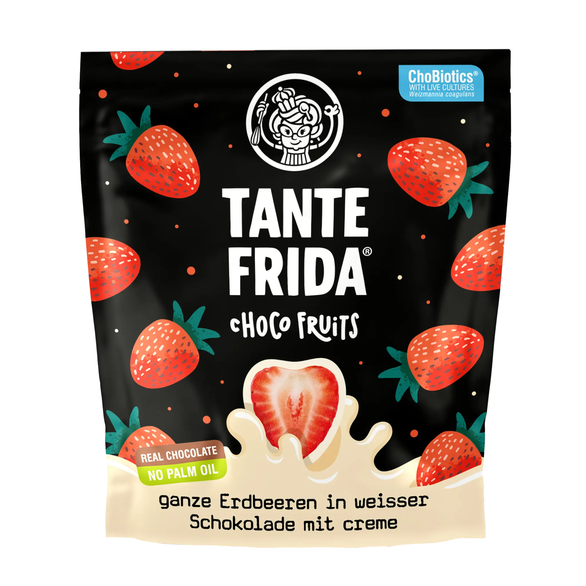 Tante Frida Choco Fruits Whole Strawberries in White Chocolate with Cream Freeze-Dried Gourmet Snack No Palm Oil