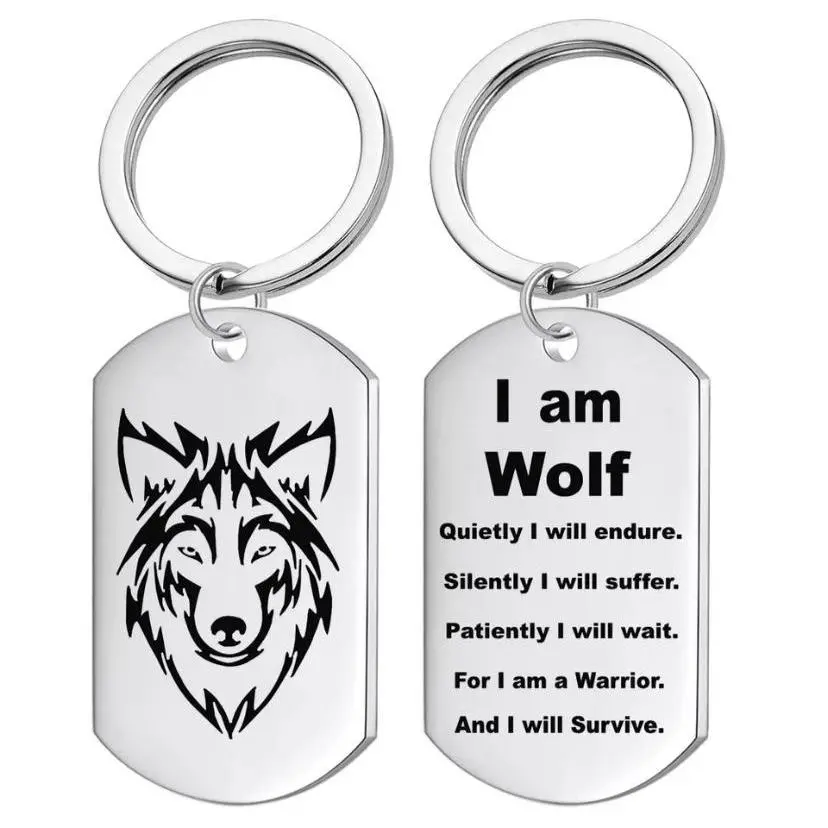 "I Am Wolf" Inspirational Stainless Steel Military Dog Tag Keychain