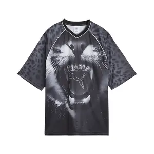 PUMA Womens Street Glam Bedazzled Graphic V-Neck Replica Jersey Casual - Black