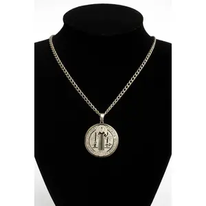 Botánica San Benito Saint Benedict Stainless Steel Pendant Necklace for Spiritual Protection and Daily Energy Shield