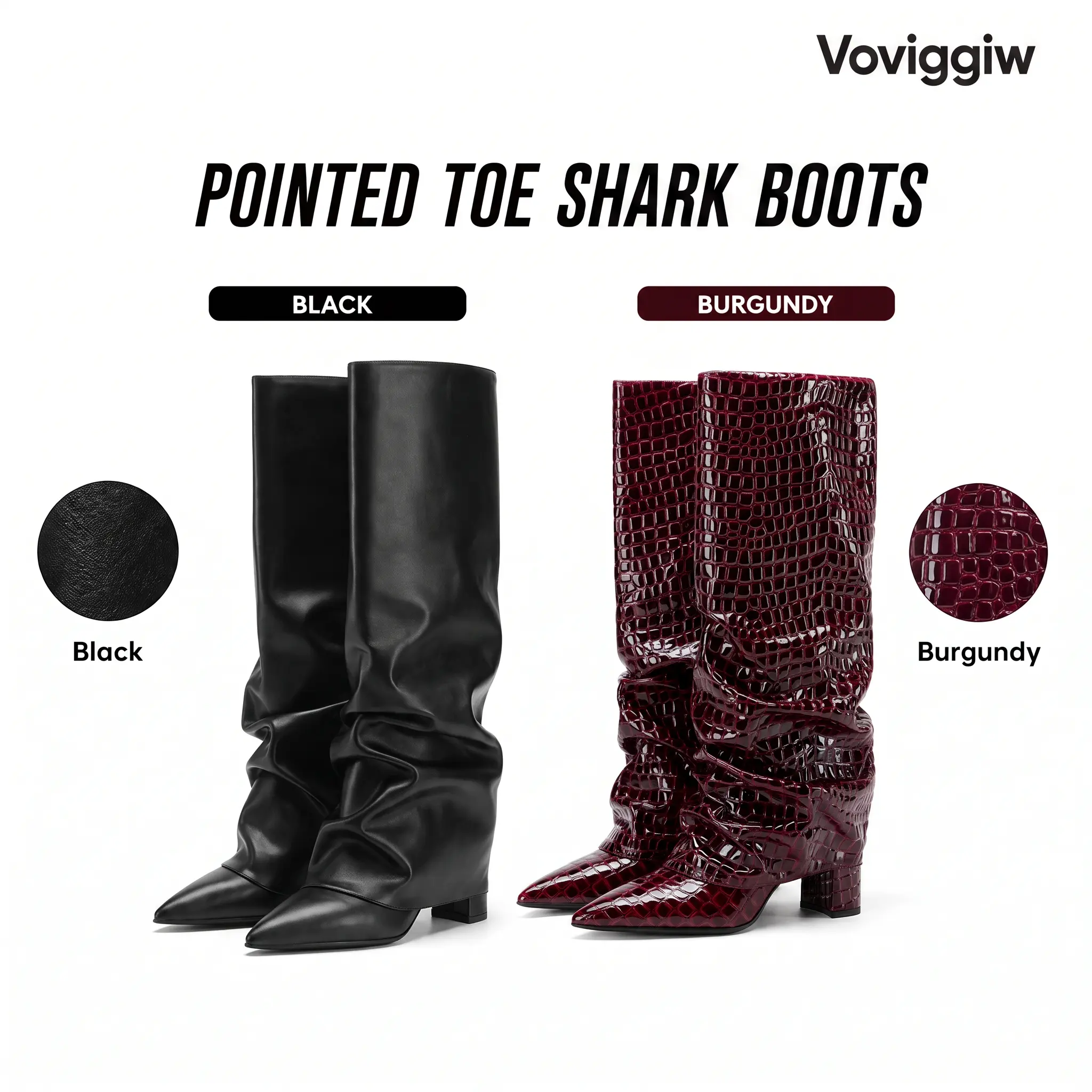 Fold Over Boots For Women Knee High Boot Pointed Toe  Block Heel Pull On Shark Boots Fashion Date Dress  Party Wedding