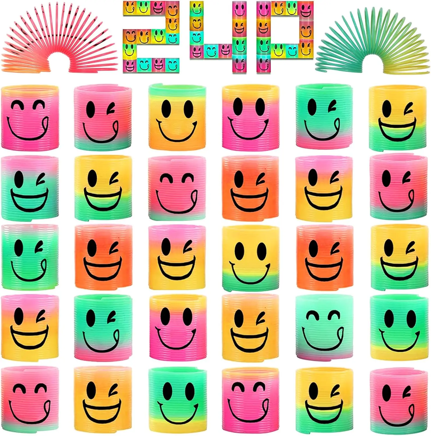 AZEN 24-Pcs Non-Toxic Mini Spring Stress Ball Pack - 4 Smiley Face Designs, Fidget Toys for 3-8 Year-Olds, Classroom Prizes, Christmas Stocking Stuffers