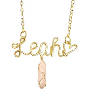 Handmade Custom Non-Natural Crystal Name Necklace Jewelry Birthday Christmas Gifts for Women Teen Girls (Gold Color)