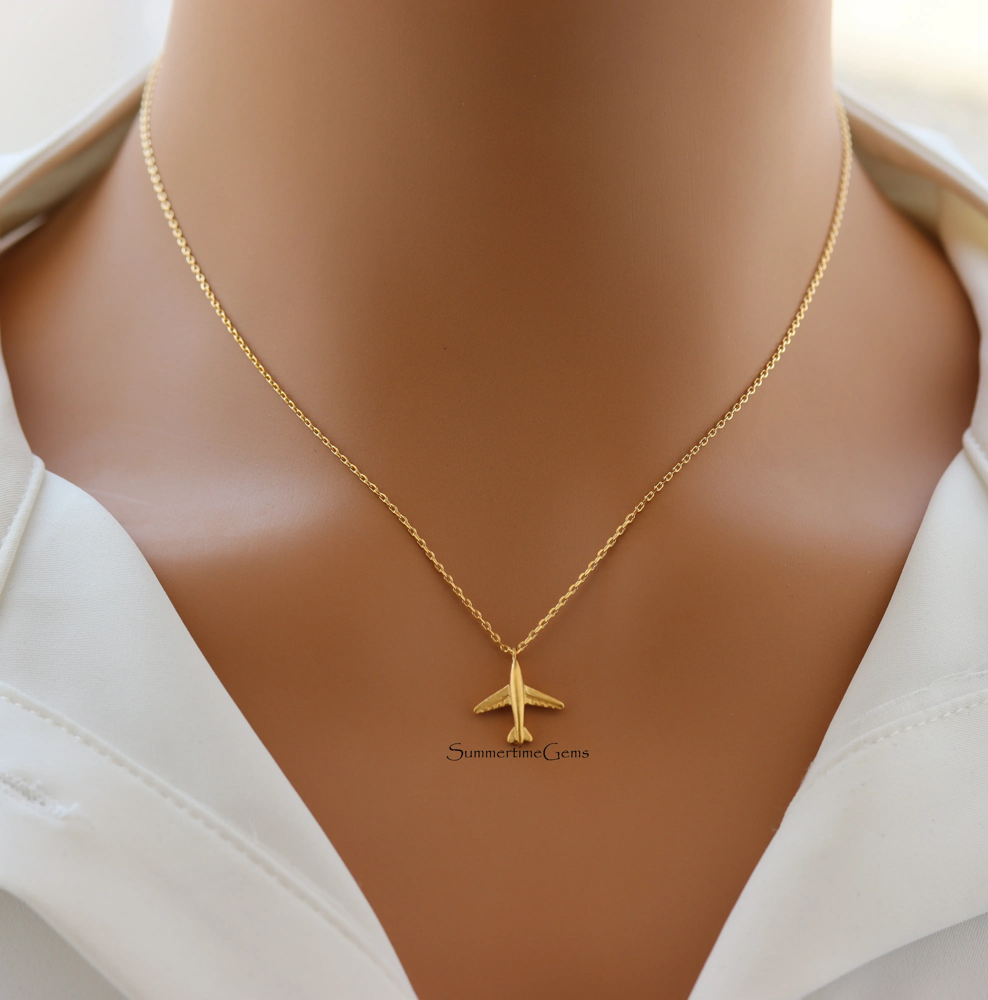 18K Gold Plated Airplane Pendant Necklace for Women – Travel-Inspired Dainty Jewelry Gift, Daily Wear Necklace, Minimalist