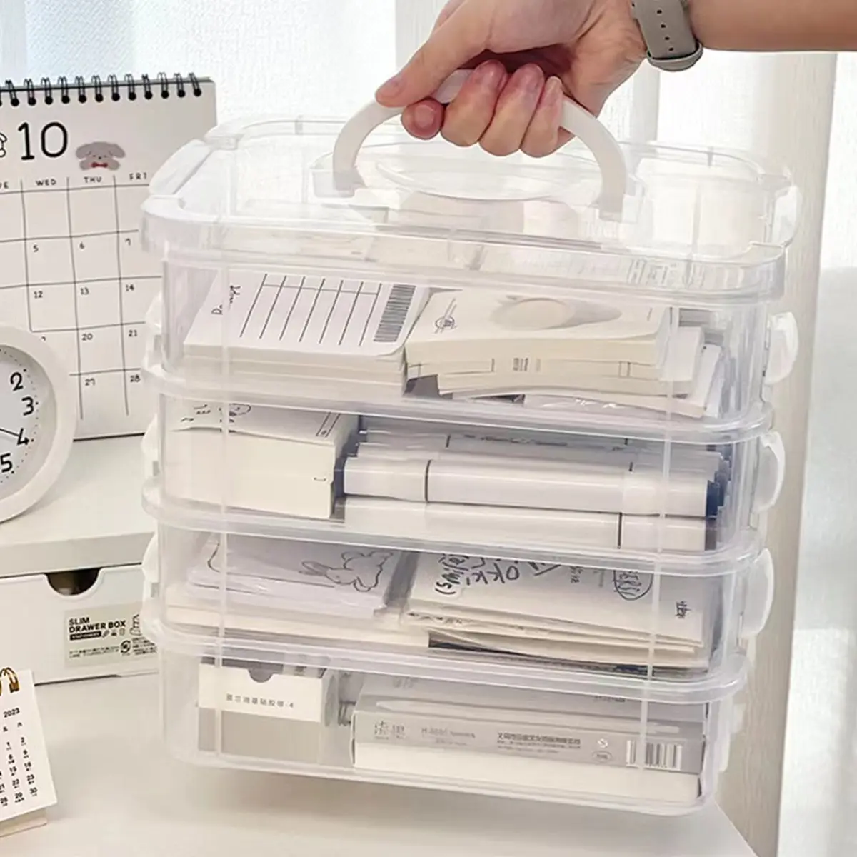 4-Layer Large Capacity Multi-Functional Storage Box, Toy Block Organizer, Supplies Organizer, Stationery Notebook Sticker Marker Divider, Transparent Plastic Storage, Table Organizers, Desk Storage
