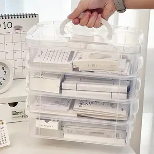 4-Layer Large Capacity Multi-Functional Storage Box, Toy Block Organizer, Stationery Notebook Sticker Marker Divider, Transparent Plastic Storage, Table Organizers
