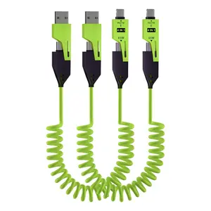 Buy One Get One Free! 4-in-1 Spring Fast Charger Cable - 65W USB-C PD Multi-Device Fast Charging, 1.2m/4ft Coiled Retractable, Compatible with iPhone, Samsung & Laptops (Green)