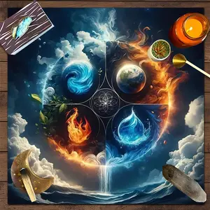 1pc Elemental Harmony Sacred Square Altar Cloth Mystical Witchy Tablecloth Tarot Card Spread Reading Cloth Table Mat Decor Tarot Reading Cloth, Tapestry Wall Hanging Home Wall Rugs, Room Decor Seasonal Gift, Halloween