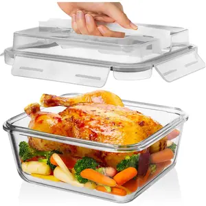 2700ml / 91Oz / 11.5 Cups Large Glass Food Storage Containers with Lids - Glass Meal Prep Containers for Roasting & Storing Leftover, Microwave & Oven Safe Glass Lunch Container