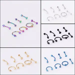 Popular 8/set mixed stainless steel body piercing jewelry eyebrow lip nose nail ring