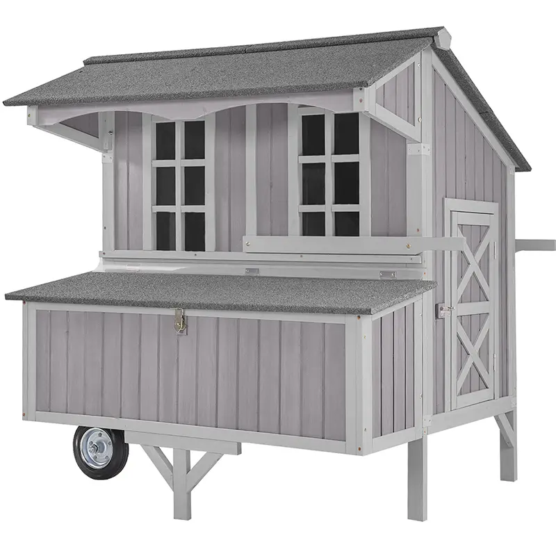 Aivituvin Portable Wooden Chicken Coop Enclosure - Extra-Large Outdoor Poultry Hutch with Robust Construction, Wheels for Enhanced Mobility, Unique Design, 3 Large Nesting Boxes, Suitable for 6-8 Chickens