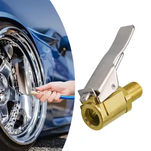 Tire Air Chuck with Clip Adapter,1/4" Brass Locking Tire Air Chuck,Tire Inflator Hose Adapter for Twist On Connection Convert to Lock On, No Air Leakage Air Compressor Pump Clip On Tire Chucks, Tire Nozzle with Tire Valve Thread