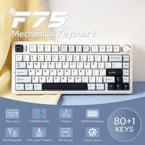 【Flash sale】Aula F75 Gasket Mechanical Keyboard, 75% Wireless Hot Swappable Gaming Keyboard with Five-Layer Padding&Knob, Bluetooth/2.4GHz/USB-C, RGB
