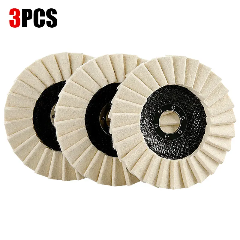 LOZLIN 3PCS 5In Wool Buffing Discs - Stone Polishing Wheels with Fiberglass Backplane, Heat Dissipation - Wool Block for Stainless Steel, Aluminum - Angle Grinder Attachment for High Gloss, Mirror Finish Tool Accessories